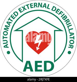 Bodenschild AED mit Defib Heart, rotes Bodenschild Stock Vektor