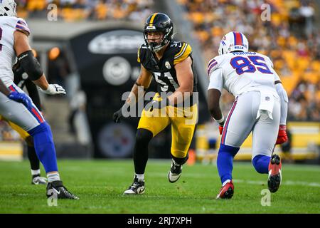 Pittsburgh, Pennsylvania, USA. August 2023. August 2023 Pittsburgh Steelers Linebacker Nick Herbig (51) läuft während Pittsburgh Steelers vs Buffalo Bills in Pittsburgh, PA. Jake Mysliwczyk/AMG Media (Bild: © AMG/AMG über ZUMA Press Wire) NUR REDAKTIONELLE VERWENDUNG! Nicht für kommerzielle ZWECKE! Stockfoto