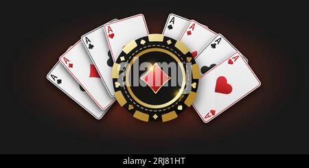 Realistischer Spielchip mit Diamanten, Spielmarken. Fans von Spielkarten aller Anzüge. Das Konzept des Pokerspiels oder Casinos. Gam Stock Vektor