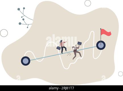 Einfacher oder kurzer Weg, um Geschäftserfolg zu gewinnen, oder harter Weg und Hinderniskonzept.flache Vektorillustration. Stock Vektor
