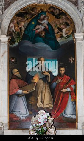 Italien Veneto Mel - Kirche Santa Maria Annunziata (18. Jahrhundert) - Francesco Frigimelica - Madonna del Carmine con i santi Antonio Abate, Francesco di Sales e Valentino Stockfoto