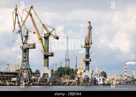 Der Danziger Hafen kranisiert die Infrastruktur der Martwa Wisla, Danzig, Polen, Europa, EU Stockfoto