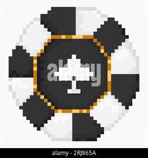Pixel Art Poker Chips.Casino Chips schwarz-weiß Stock Vektor