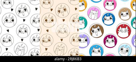 Muster Set niedliche Katzen. Emoji Tiere Muster Stock Vektor