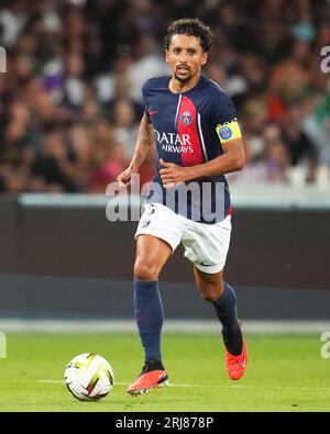 Girona, Spanien. August 2023. Marquinhos aus Paris Saint-Germain während des La Liga EA Sports Matches zwischen Girona FC und Getafe CF spielte am 20. August 2023 im Montilivi Stadium in Girona, Spanien. (Foto: Bagu Blanco/PRESSINPHOTO) Credit: PRESSINPHOTO SPORTS AGENCY/Alamy Live News Stockfoto