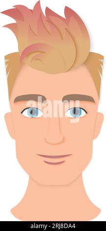 Blonder Junge mit coolem Haarkleid. Friseur Friseur, gutaussehender Kerl Zeichentrickvektor Illustration Stock Vektor