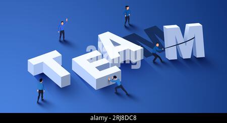 Gruppe von Personen baut Team auf. Teamwork-Konzept. Vektorillustration Stock Vektor