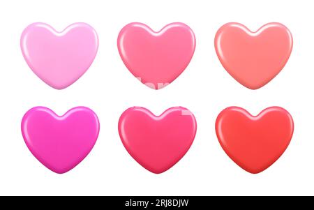 Set aus glänzenden und glänzenden Herzen im 3D-Stil isoliert auf weißem Hintergrund. Valentinstag-Symbol. Vektorillustration Stock Vektor