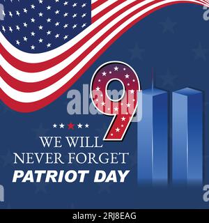 Erinnerung An Den 9. September 11. Patriot Day 11. September. Vergessen Sie nie USA 9 11. World Trade Center Nine Eleven Vorlage In Rot, Weiß Und Blau Stock Vektor