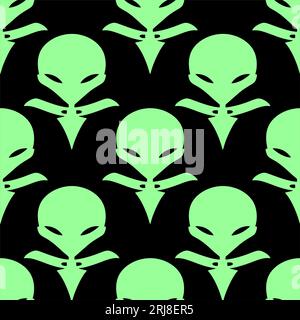 Nahtlose grüne Grafik-Aliens auf schwarzem Hintergrund, Textur, Design Stockfoto