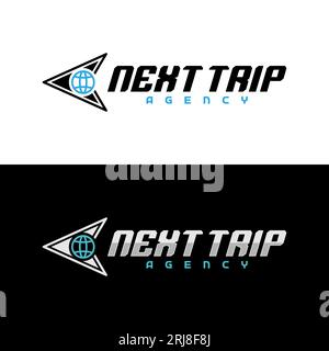 Typografie für nächste Reise mit Pfeil und Globe für das Reisebüro-Logo Stock Vektor