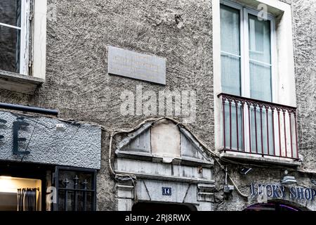 Plaque pointing the building where French writer Stendhal was born in Grenoble, Isere region, France Stockfoto