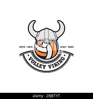 Volleyballhelm und Wikingerhelm für Volly Team Logo oder Volleyballturniervektor-Design Stock Vektor