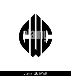 CWC-Logo mit kreisförmigem Buchstaben, Kreis- und Ellipsenform. CWC-Ellipsenbuchstaben im typografischen Stil. Die drei Initialen bilden ein kreisförmiges Logo. CWC CI Stock Vektor