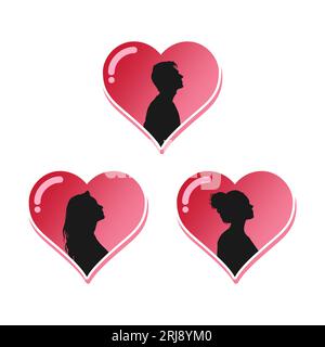 Silhouette von Menschen im Herzen, Silhouette von Frau und Mann in Liebe Vektor-Design Stock Vektor