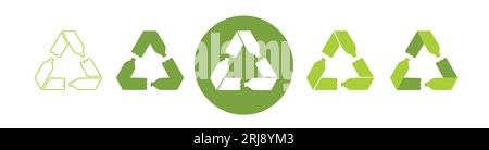 Set mit Recycling-Logo aus Kunststoffflaschen. Aufkleber mit Recycling-Symbol. Denken Sie grün. Vektorillustration isoliert auf weißem Hintergrund. Stock Vektor