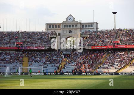 Barcelona, Spanien. August 2023. stadion während des LaLiga EA Sports-Spiels zwischen dem FC Barcelona und Cadiz CF bei Estadi Olimpic Lluis Companys in Barcelona, Spanien. Quelle: DAX Images/Alamy Live News Stockfoto