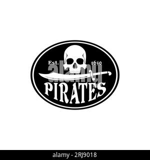 Piratenemblem Vektor, Schädel Und Schwert Für Jolly Roger Piratenlogo Stock Vektor