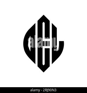 DEL Circle-Logo mit Kreis- und Ellipsenform. Ellipsenförmige Buchstaben im typografischen Stil. Die drei Initialen bilden ein kreisförmiges Logo. DEL CI Stock Vektor