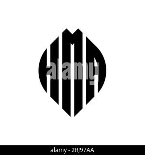 HMA-Logodesign mit kreisförmigem Buchstaben und Ellipsenform. HMA-Ellipsenbuchstaben im typografischen Stil. Die drei Initialen bilden ein kreisförmiges Logo. HMA CI Stock Vektor