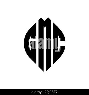 GMC-Logo mit kreisförmigem Buchstaben, Kreis- und Ellipsenform. GMC-Ellipsenbuchstaben im typografischen Stil. Die drei Initialen bilden ein kreisförmiges Logo. GMC CI Stock Vektor