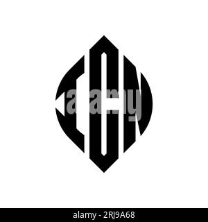 ICN-Logo mit kreisförmigem Buchstaben und Ellipsenform. ICN-Ellipsenbuchstaben im typografischen Stil. Die drei Initialen bilden ein kreisförmiges Logo. ICN-CI Stock Vektor