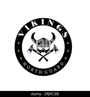 Viking Team Logo-Emblem Mit Gekreuzter Axt Stock Vektor