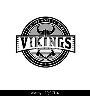 Vintage Viking – Abgerundetes Emblem Mit Axe Stock Vektor