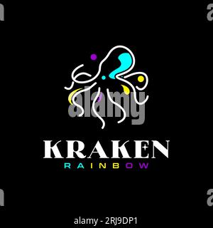 Modernes Octopus Kraken Squid Tentacles Logo mit schlichter minimalistischer Linienkunst und farbenfrohen Farben Stock Vektor