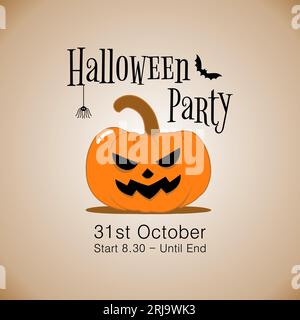 Frohe Halloween Party Einladungskarte mit gruseligen Kürbis. Vektorkonstruktion Stock Vektor