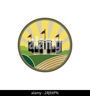 Kingdom Oder Castle And Farm Logo-Illustration Stock Vektor