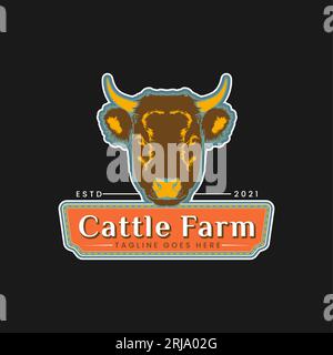 Cow Angus Bison Buffalo Farm Logo mit Angus Cow Head Icon Design-Inspiration Stock Vektor