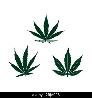 Cannabis Marihuana Blätter setzen dunkelgrüne Silhouette Icon Logo Inspiration Stock Vektor