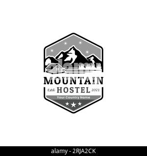 Berge Und Häuser Hexagon Logo Für Hotel, Miet House Oder Villa In The Countryside Design Inspiration Stock Vektor