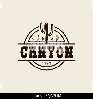 Rundes Bauernhof-Logo Mit Kakteen-Illustration. Vektordesign Im Westlichen Vintage-Stil Stock Vektor