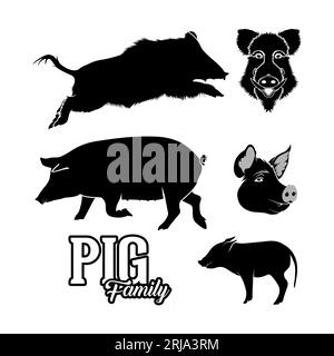 Schweineschwein Silhouette Set Vektor-Design Inspirasi Stock Vektor