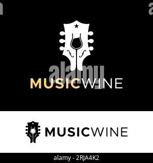 Gitarre Weingläser Konzert Live-Musik Für Bar Cafe Restaurant Nachtclub Logo Stock Vektor