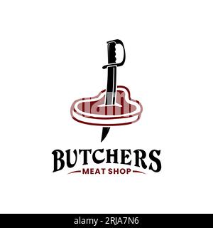 Schwert Messer Klinge Stichfleisch Für Schlachthof Logo Oder Metzger Shop Logo Design Stock Vektor