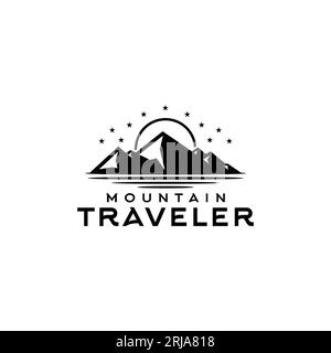 Night Black Mountain mit Star-Logo Stock Vektor