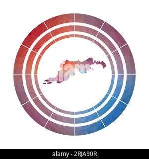 Tortola-Emblem. Helles, verlaufendes Logo der Insel im Low-Poly-Stil. Vielfarbiges, abgerundetes Tortola-Schild mit Karte im geometrischen Stil für Ihre Infografiken. Stock Vektor