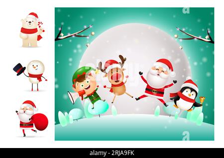 Niedliche Zeichentrickfiguren in der Winternacht Stock Vektor