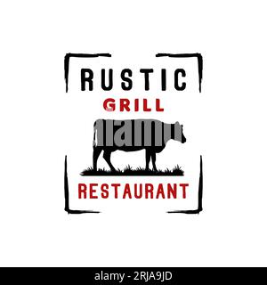 Angus Bull Cattle Farm Ranch Beef Grill Barbeque BBQ Logo Design Inspiration Stock Vektor