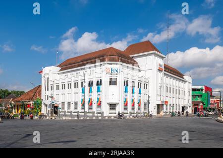 17. Juli 2023: Der Zero-Kilometer-Punkt von Yogyakarta, ein Kreuzungsgebiet in Gondomanan, Yogyakarta, das aufgrund seiner Lage häufig von Touristen besucht wird Stockfoto