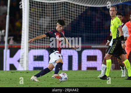 Bologna, Italien. August 2023. Tommaso Corazza (Bologna) während des italienischen „Serie A“-Spiels zwischen Bologna 0-2 Mailand im Renato Dall Ara Stadion am 21. August 2023 in Bologna, Italien. Kredit: Maurizio Borsari/AFLO/Alamy Live News Kredit: Aflo Co Ltd./Alamy Live News Stockfoto