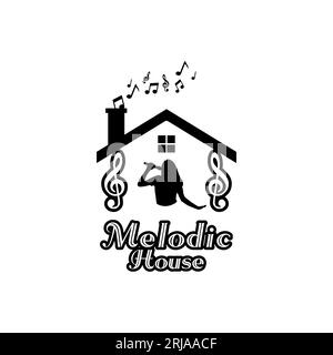 Karaoke-Haus-Logo Mit Silhouette Der Sängerin Und Ton Stock Vektor