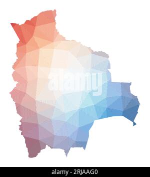 Karte von Bolivien. Abbildung des Landes mit niedrigem Poly. Geometrisches Design mit Streifen. Technologie, Internet, Netzwerkkonzept. Vektorillustration. Stock Vektor