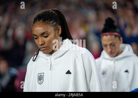 Sydney, Australien, 20. August 2023: Salma Paralluelo (18 Spanien) geht vor dem Fußball-Endspiel der FIFA Womens World Cup 2023 zwischen Spanien und England im Stadion Australia in Sydney, Australien, auf das Spielfeld. (NOE Llamas/SPP) Stockfoto