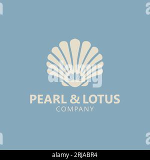 Lotus Flower with Seashell Pearl Oyster Scallop Shell Oyster Cockle Clam Mussel logo design Stock Vector