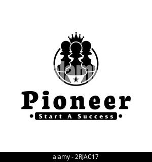 Chess Pawn Logo with Crown For Pioneer Logo Stock Vector