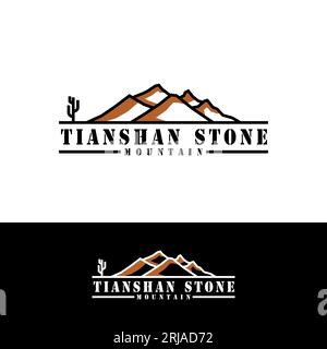 Red Stone Mountains Einfaches Logo Mit Kakteen Stock Vektor